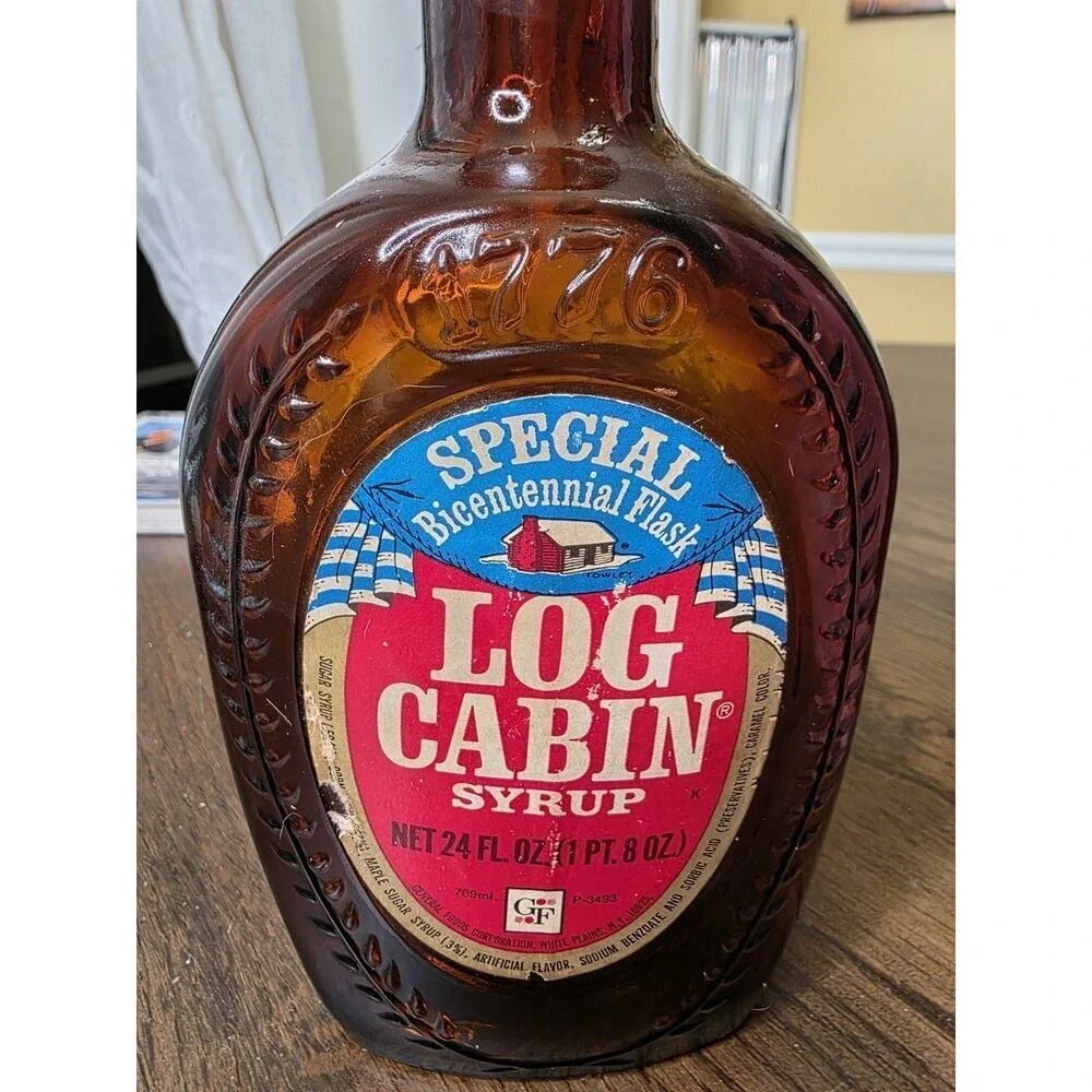 Vintage Log‎ Cabin Syrup Special Bicentennial Flask 1776-1976 Glass Bottle Empty